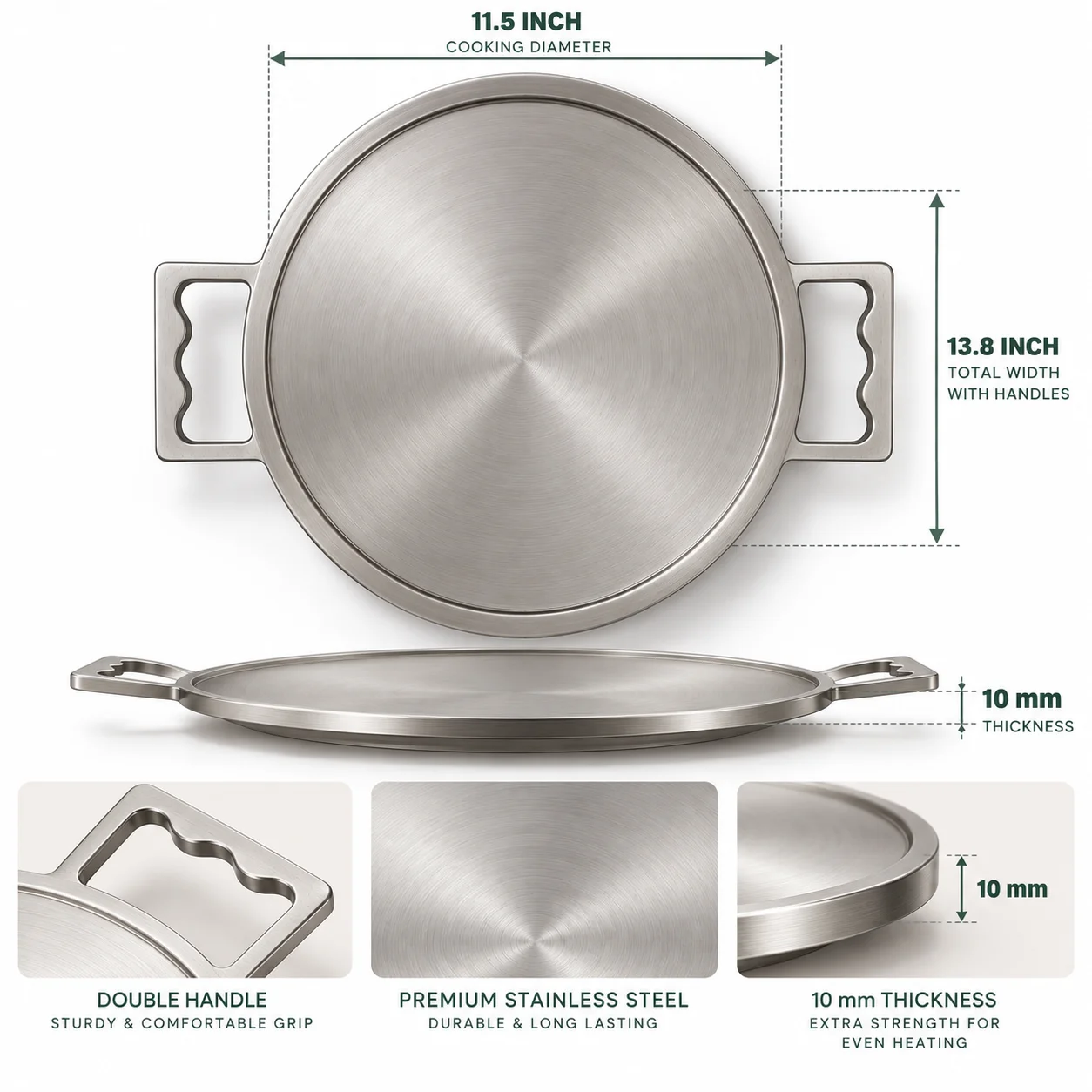 Double Handle 10 mm Dosa pan with 11.5 inch use for Hotal